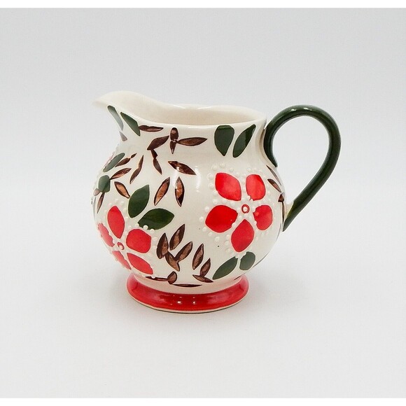 Dutch Wax Coastline Imports Red Green Floral Creamer Embossed Hand-Painted - Picture 1 of 8